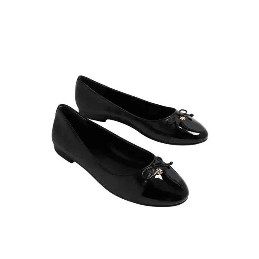 New $275 Tory Burch Cap-Toe Bow Ballet Flats in Perfect Black Size 10.5